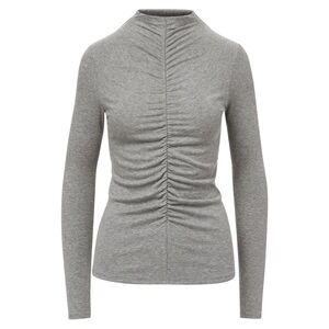 $198 New VERONICA BEARD Theresa Knit Ruched Turtleneck Top Sz M Gray